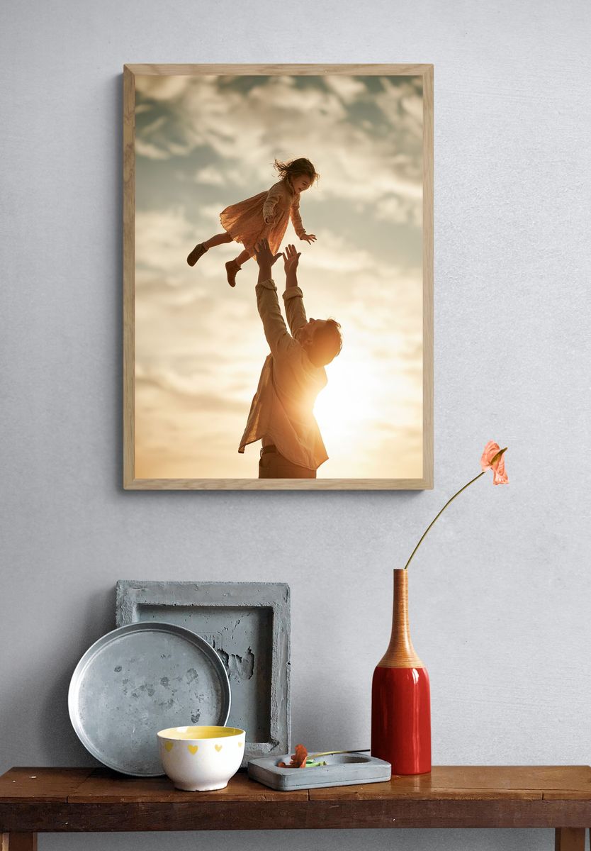 Father and Daughter Sunset Photography Poster. — room view 3