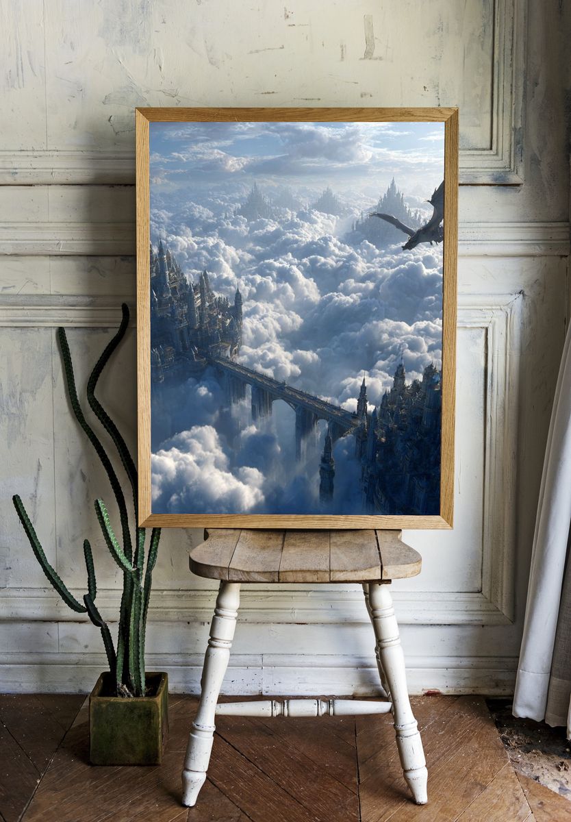 Majestic Dragon Over Cloud City — Fantasy Print. — room view 1