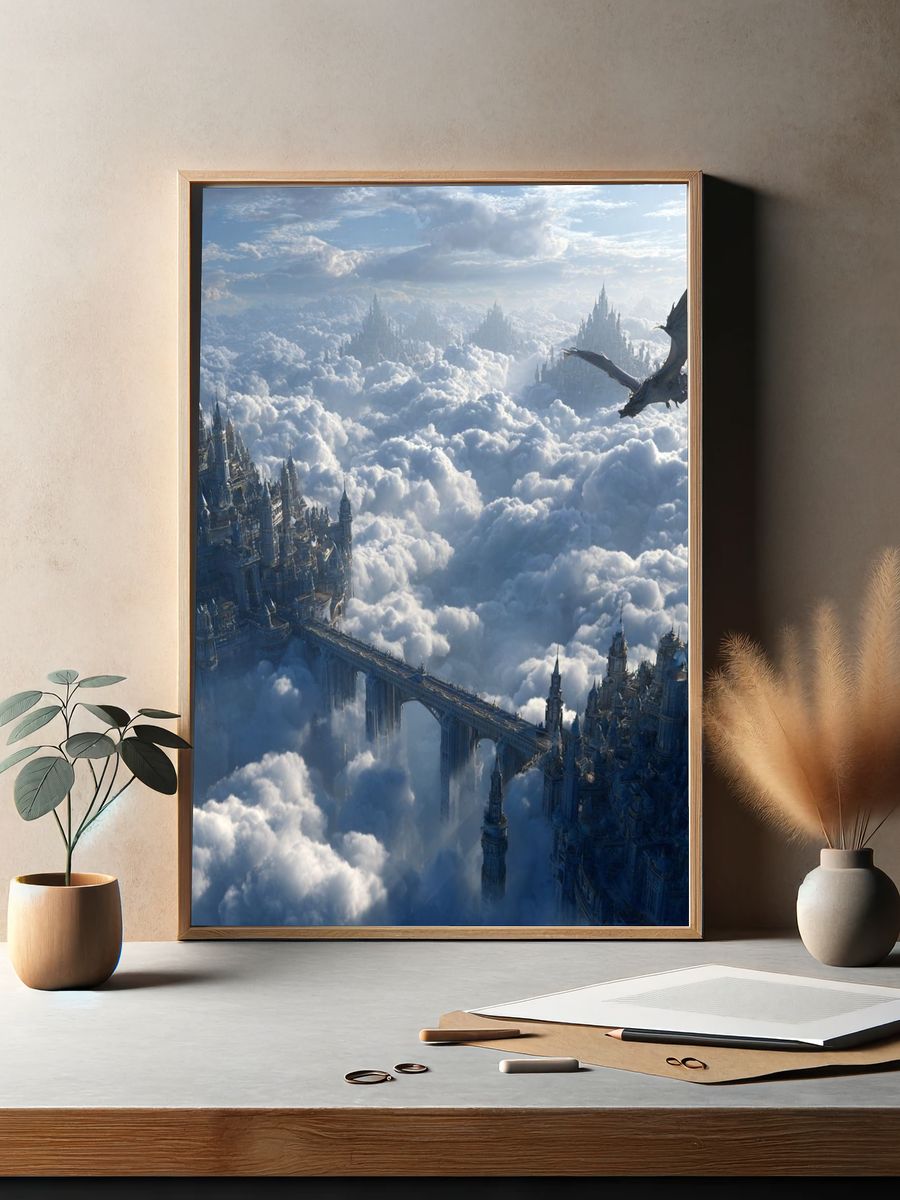 Majestic Dragon Over Cloud City — Fantasy Print. — room view 2