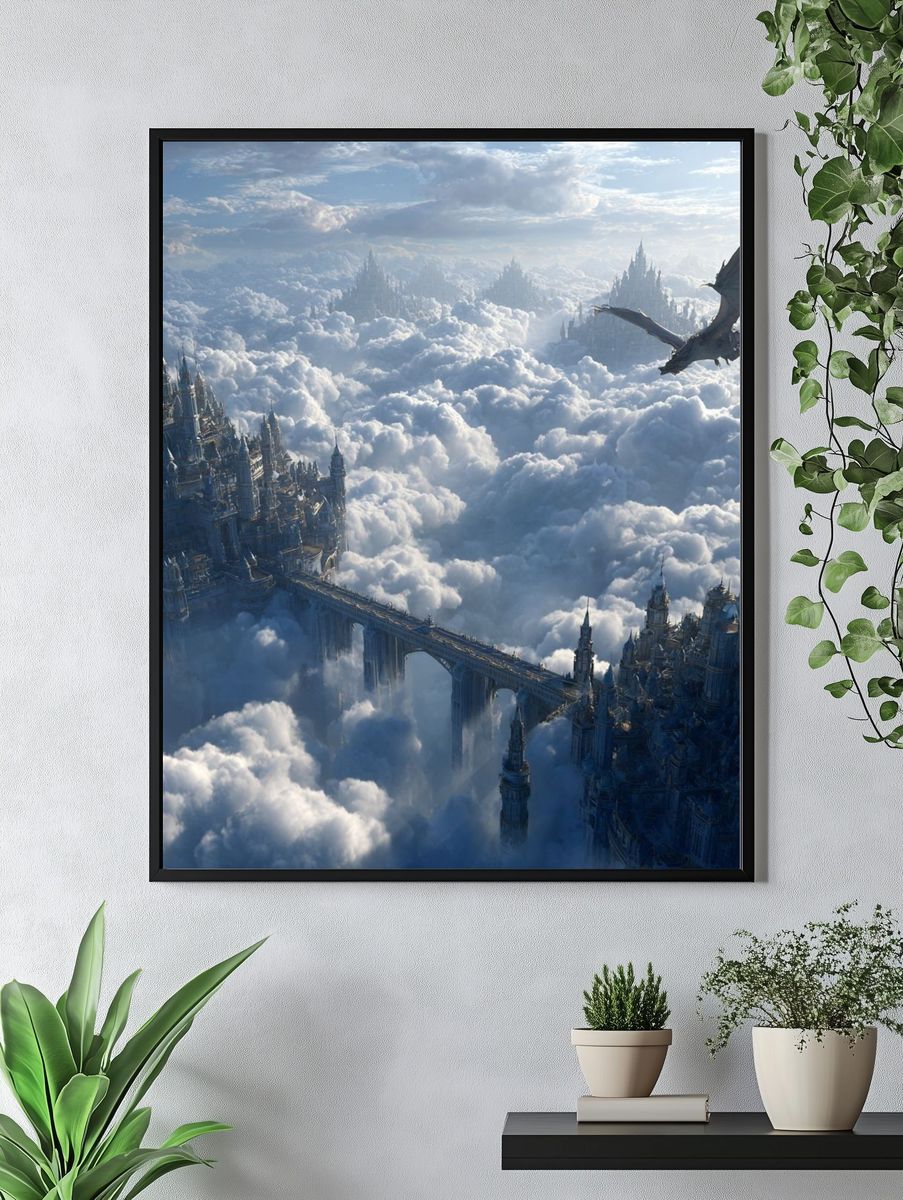 Majestic Dragon Over Cloud City — Fantasy Print. — room view 4