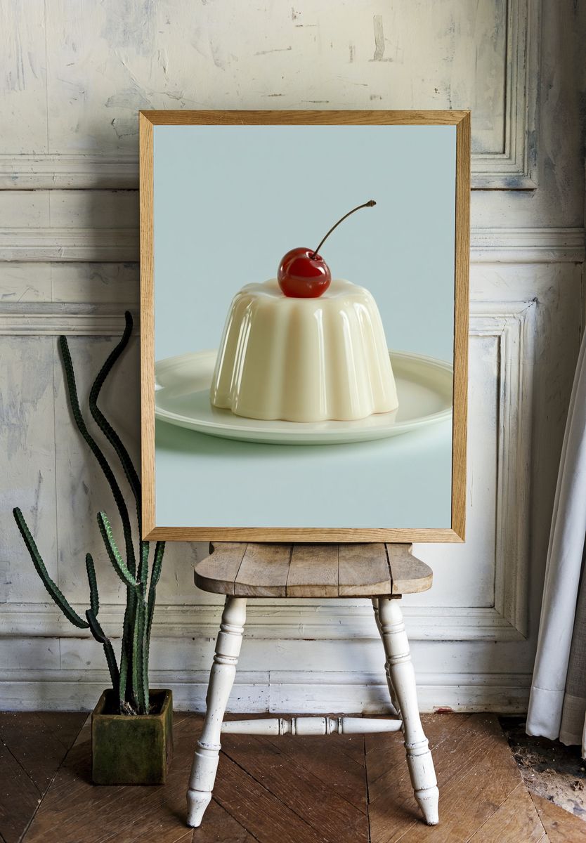 Cherry Panna Cotta Food Photography Poster. room preview