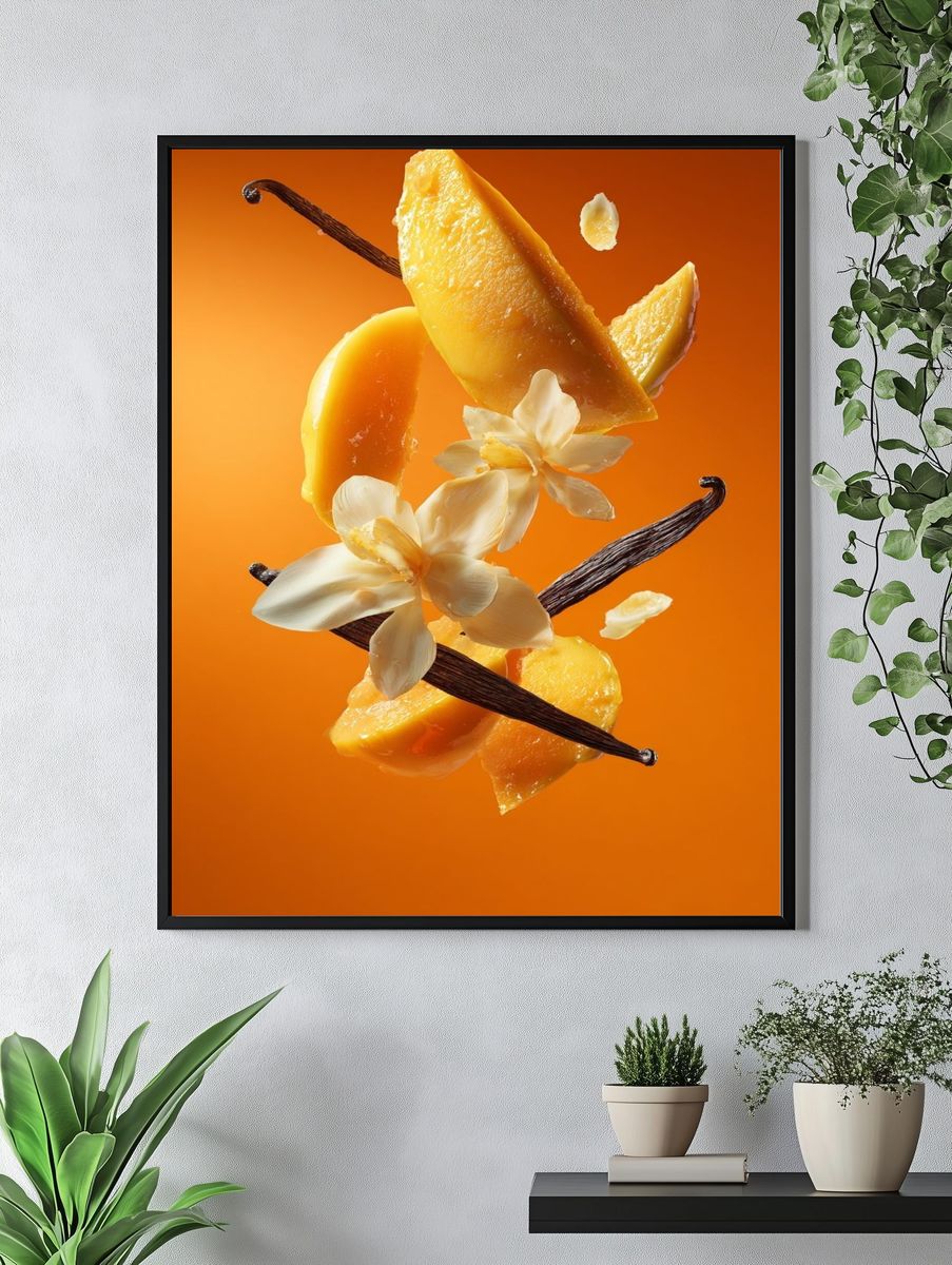 Mango and Vanilla Floral Still Life Poster. — room view 4