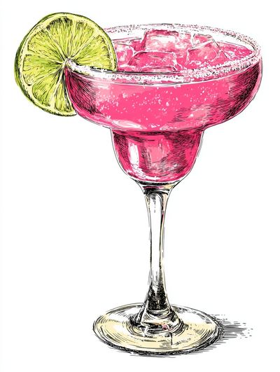 Pink Margarita Cocktail Illustration Poster