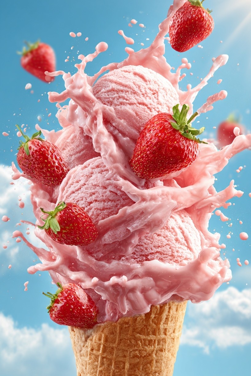 Strawberry Ice Cream Splash Poster. poster — food-drink art
