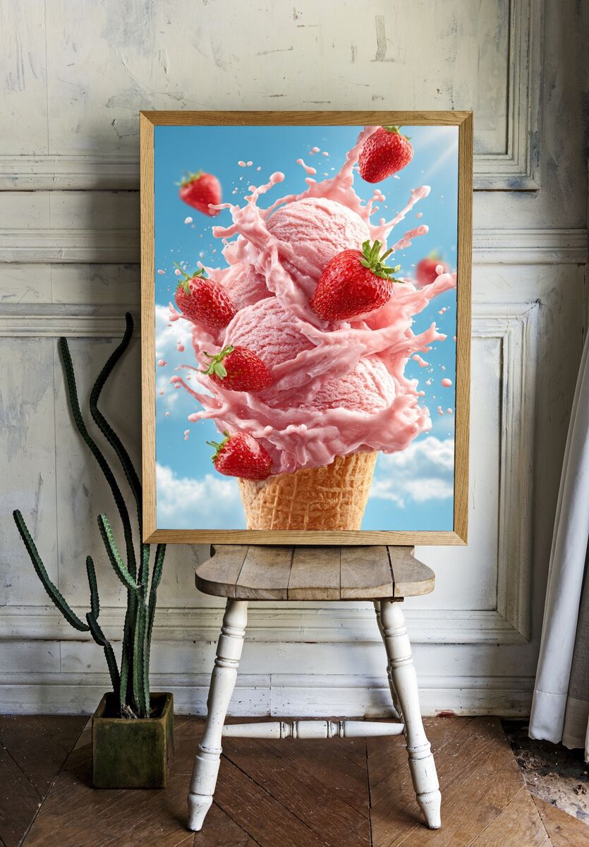 Strawberry Ice Cream Splash Poster. — room view 1