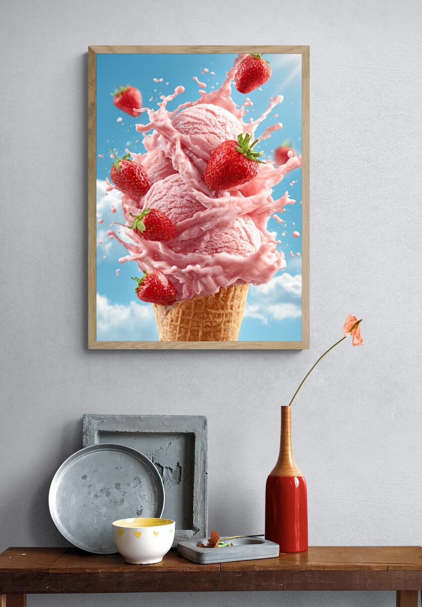 Strawberry Ice Cream Splash Poster. — room view 3