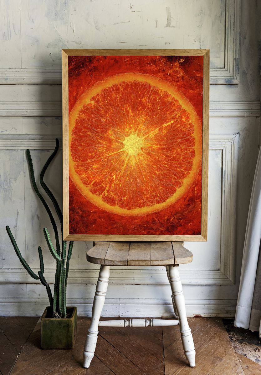 Vibrant Orange Slice — Food Art Print. — room view 1