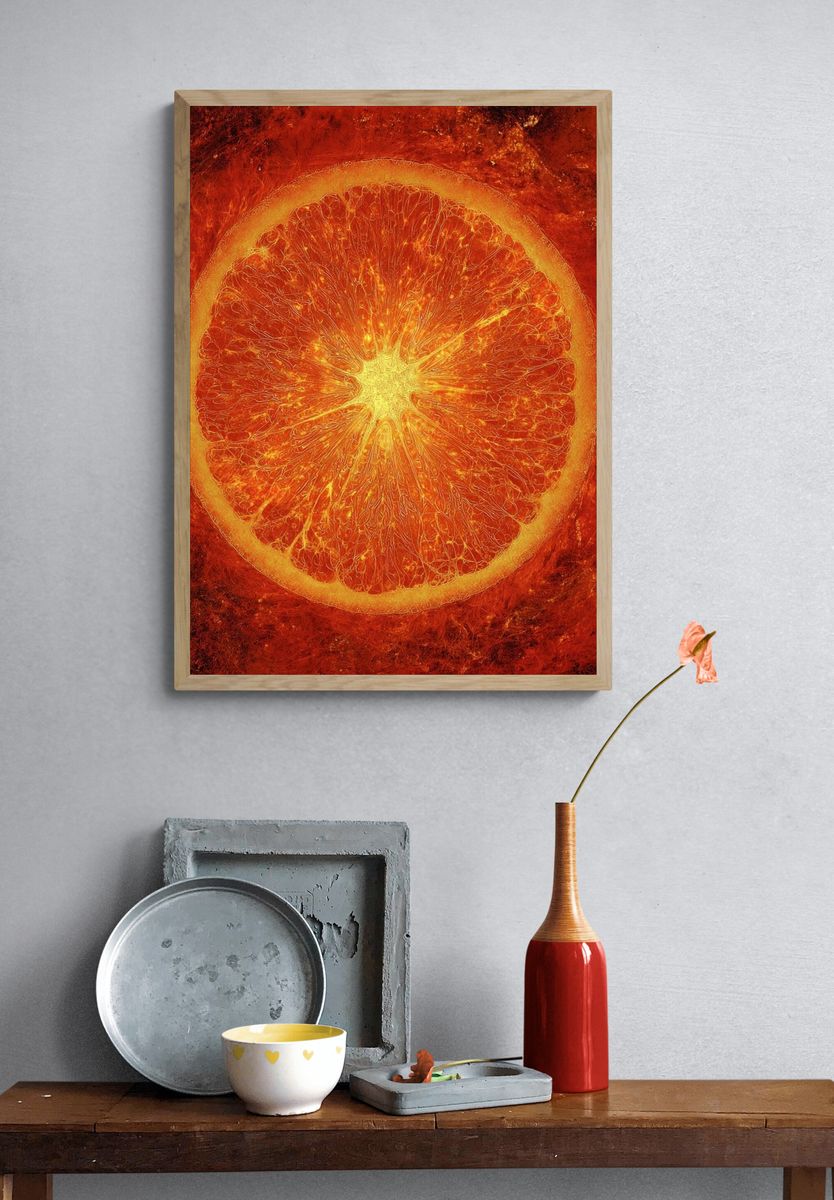 Vibrant Orange Slice — Food Art Print. — room view 3