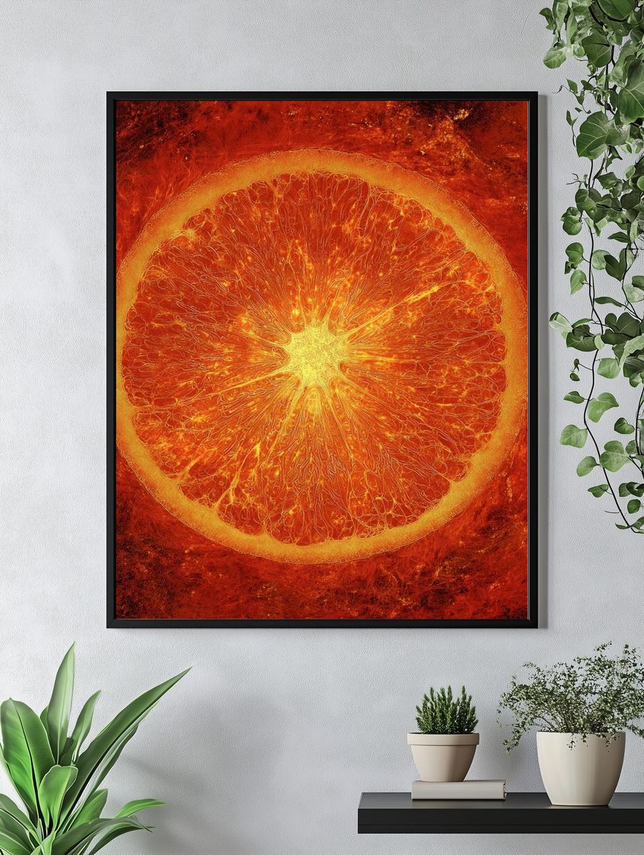 Vibrant Orange Slice — Food Art Print. — room view 4