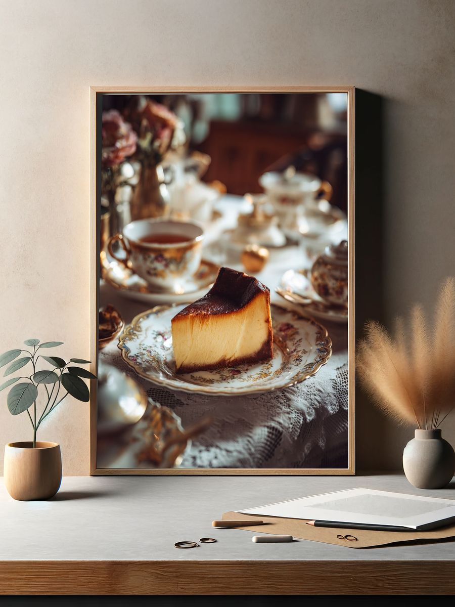 Cheesecake on Vintage Plate — Food Print. — room view 2