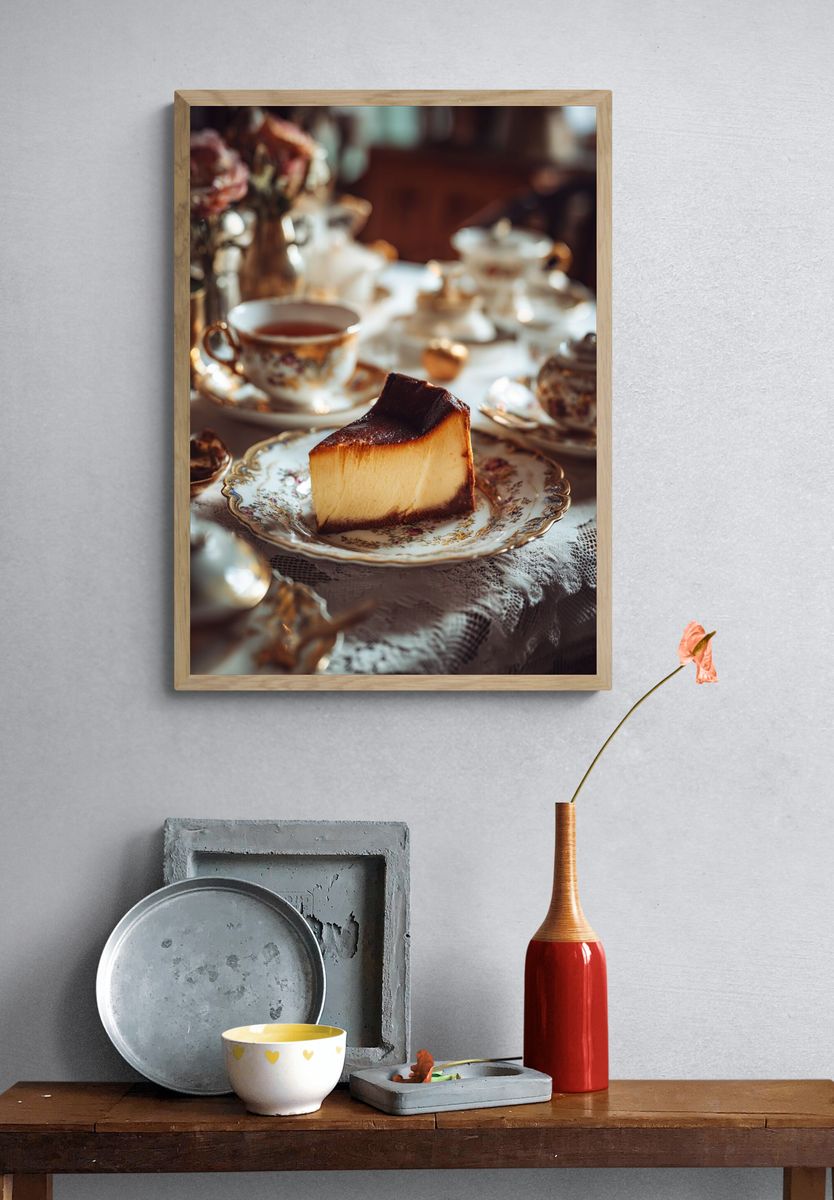 Cheesecake on Vintage Plate — Food Print. — room view 3