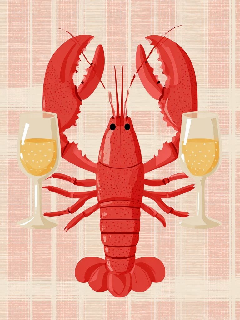 Lobster and Champagne — Food Art Print. poster — food-drink art
