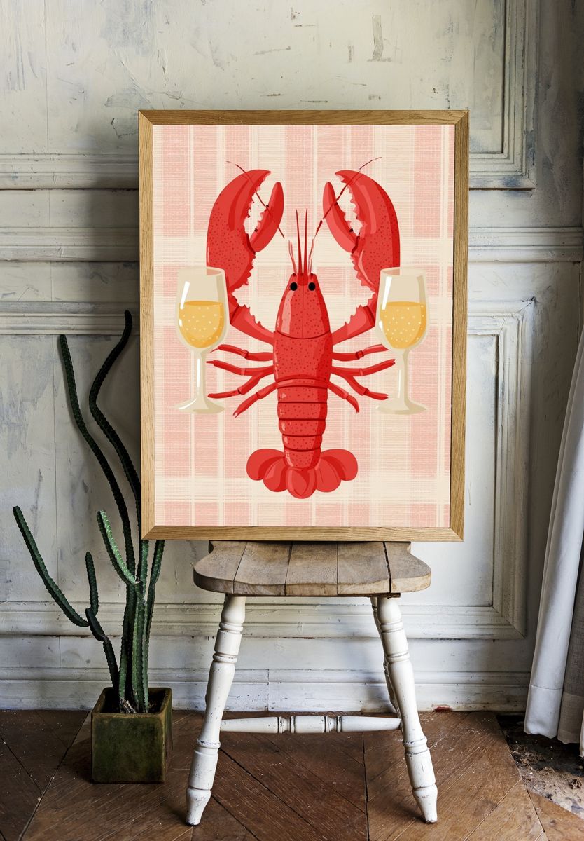 Lobster and Champagne — Food Art Print. — room view 1
