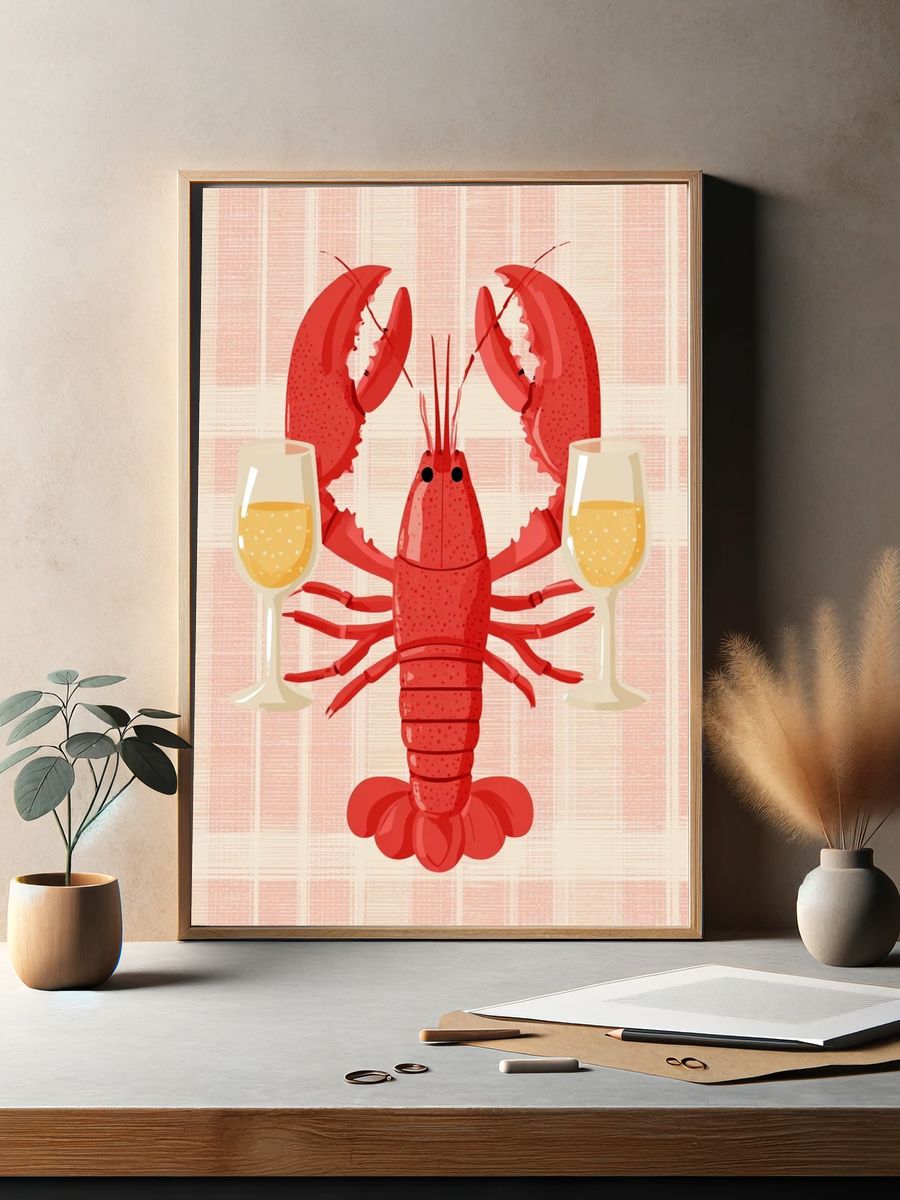 Lobster and Champagne — Food Art Print. — room view 2