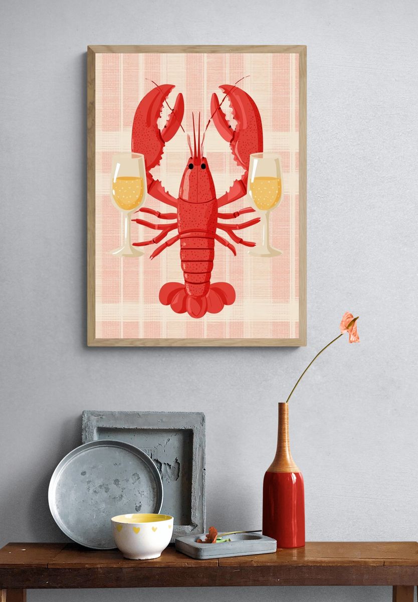 Lobster and Champagne — Food Art Print. — room view 3