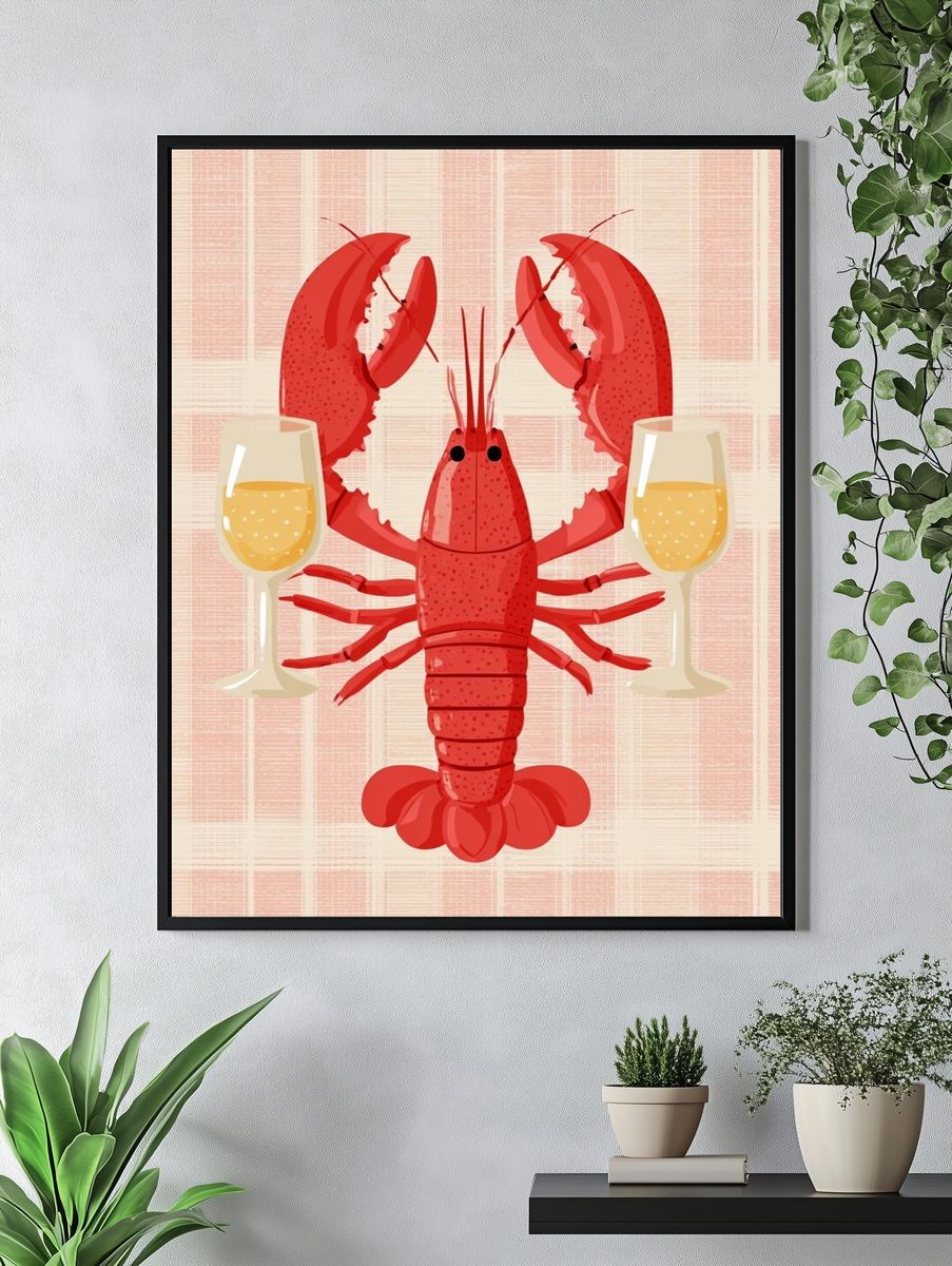 Lobster and Champagne — Food Art Print. — room view 4