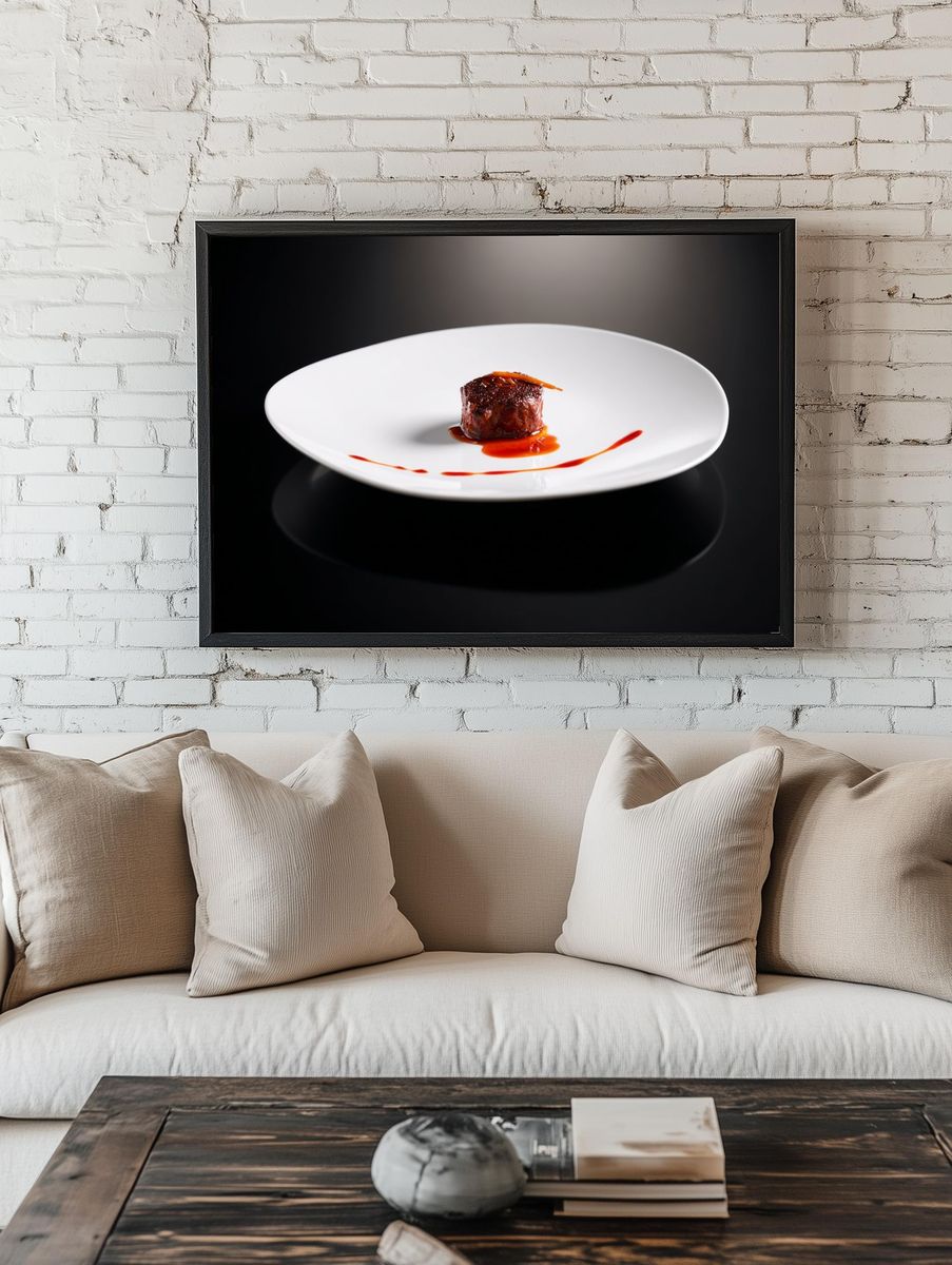 Gourmet Dish on White Plate — Food Photography Print room preview