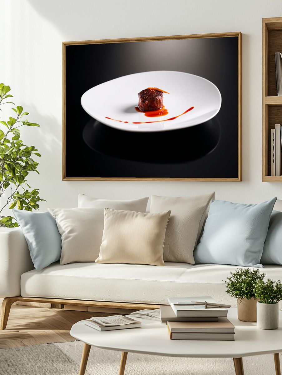 Gourmet Dish on White Plate — Food Photography Print. — room view 2
