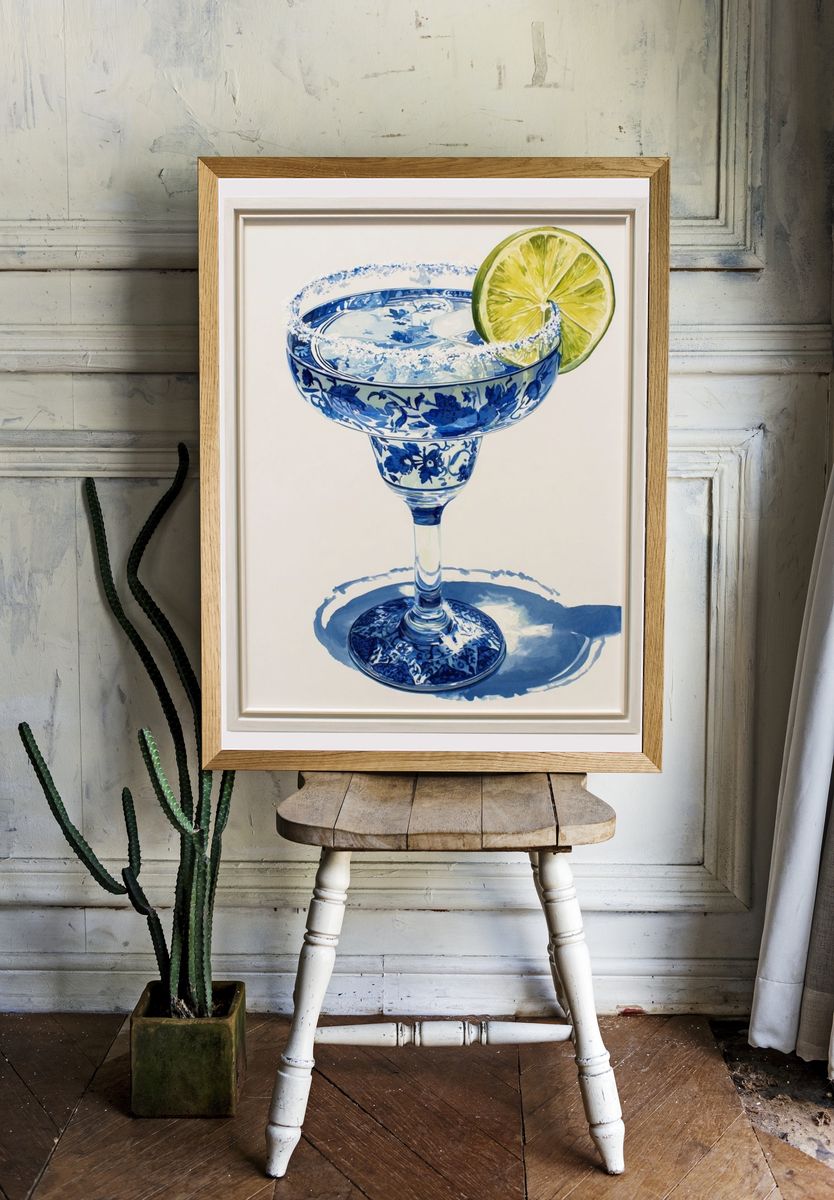 Margarita in Blue Floral Glass — Food & Drink Print. room preview