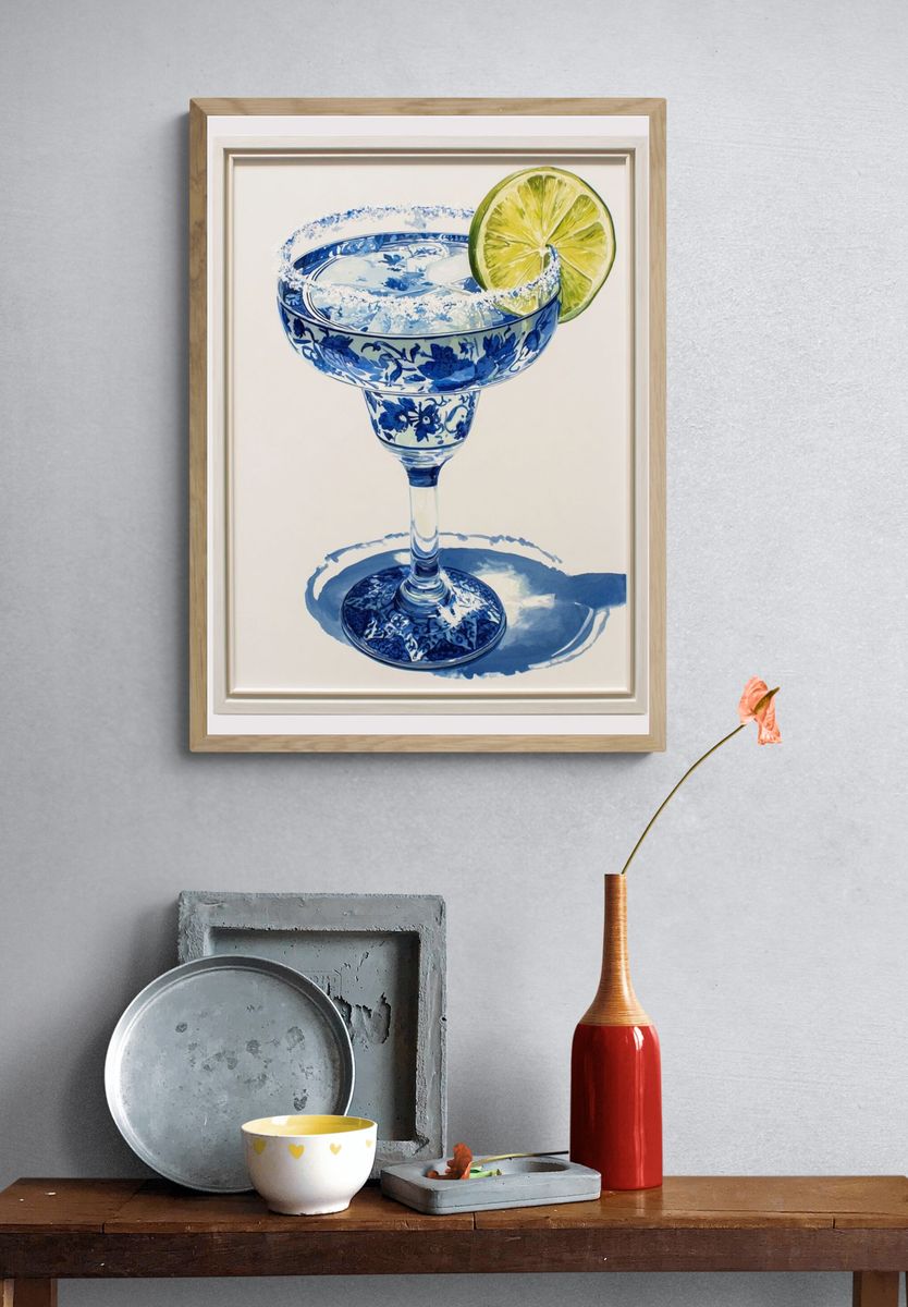 Margarita in Blue Floral Glass — Food & Drink Print. — room view 3