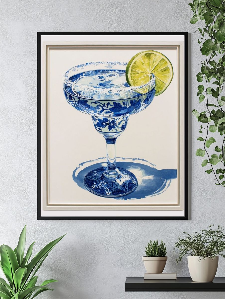 Margarita in Blue Floral Glass — Food & Drink Print. — room view 4