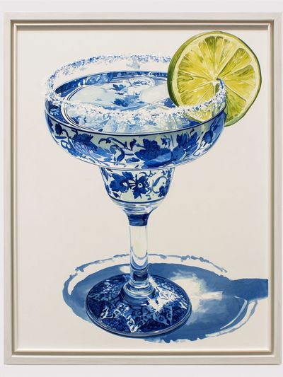 Margarita in Blue Floral Glass — Food & Drink Print.