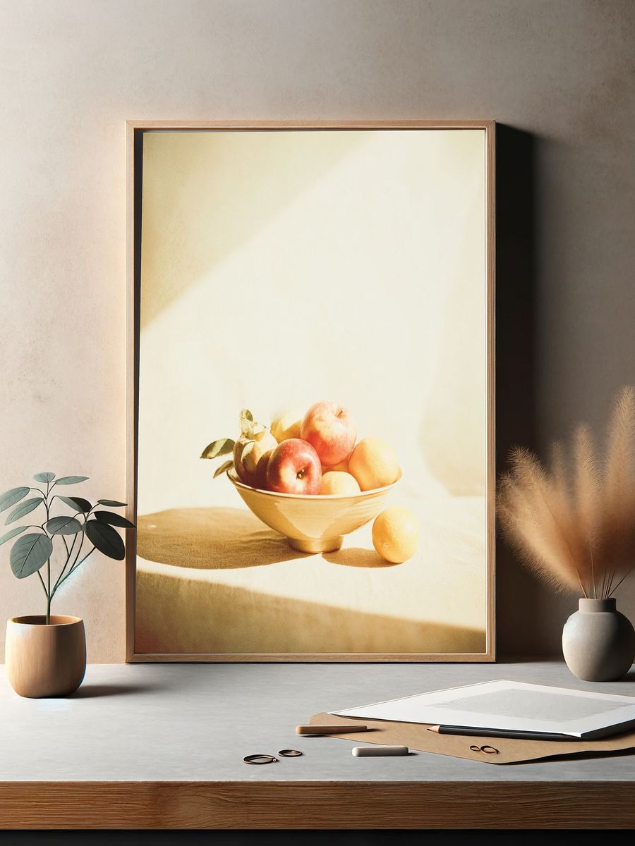 Sunlit Fruit Bowl Still Life Print. — room view 2