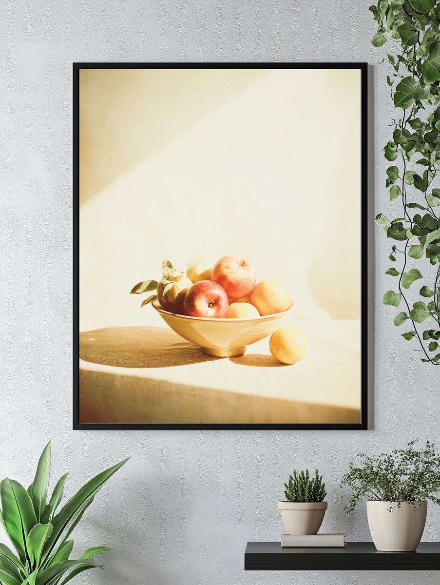 Sunlit Fruit Bowl Still Life Print. — room view 4