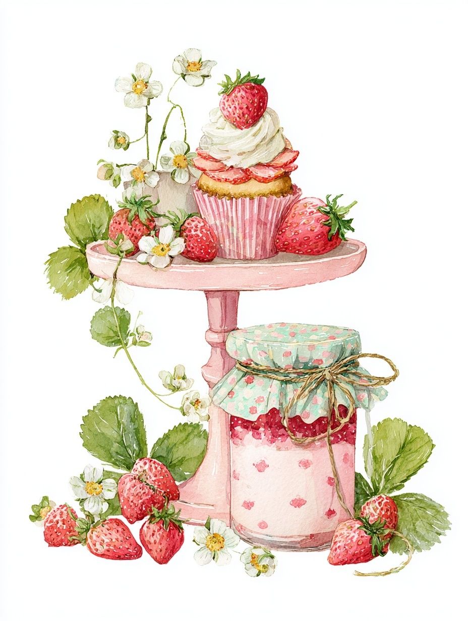 Strawberry Delight — Watercolor Print. poster — food-drink art