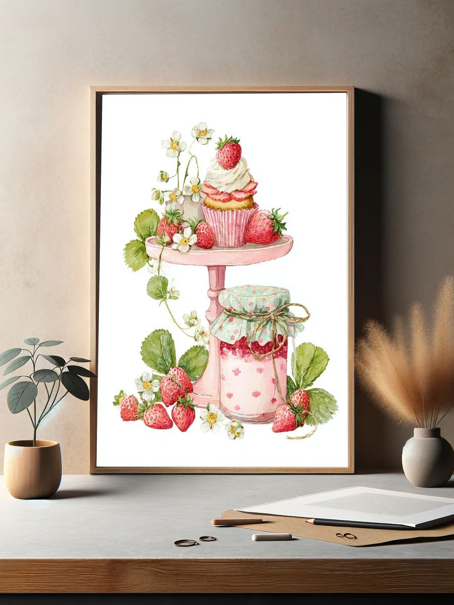 Strawberry Delight — Watercolor Print. — room view 2