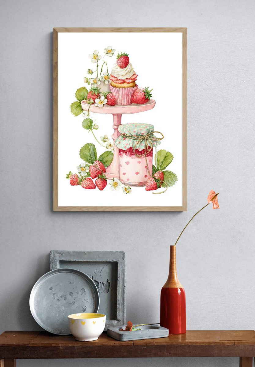 Strawberry Delight — Watercolor Print. — room view 3