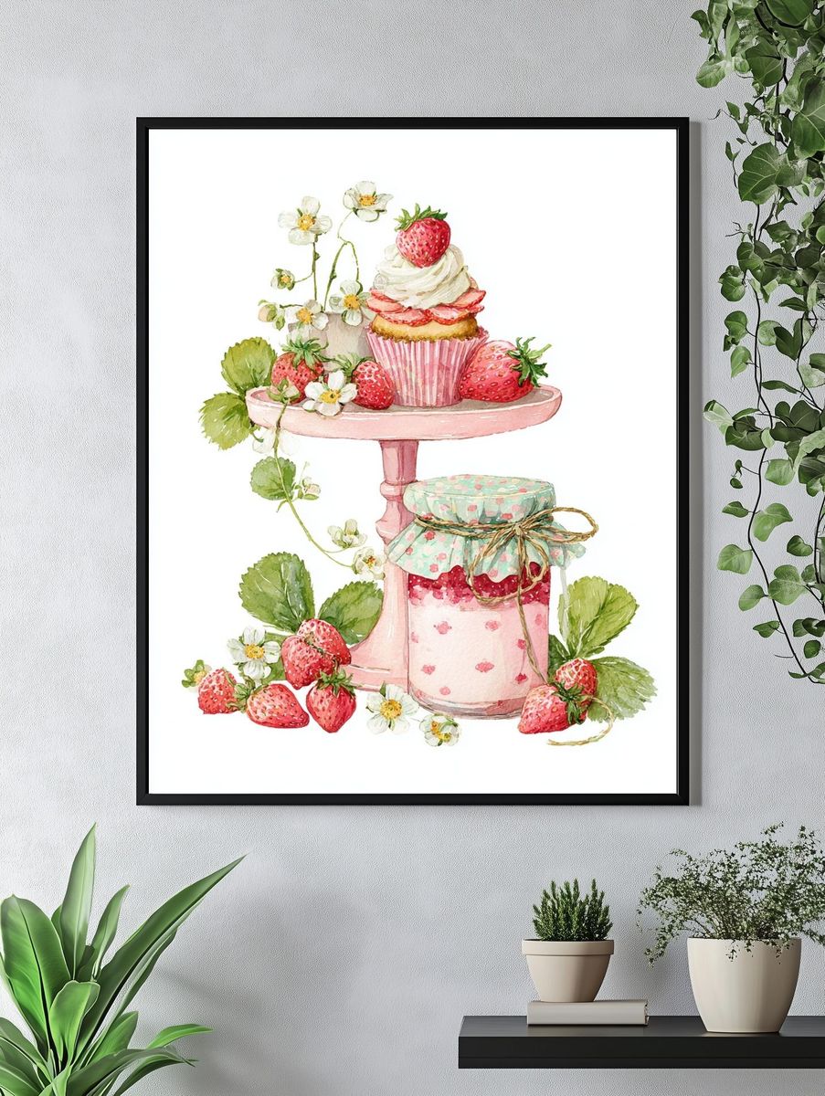 Strawberry Delight — Watercolor Print. — room view 4