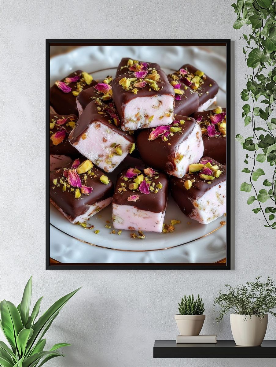 Chocolate Pistachio Dessert Still Life Poster. — room view 4