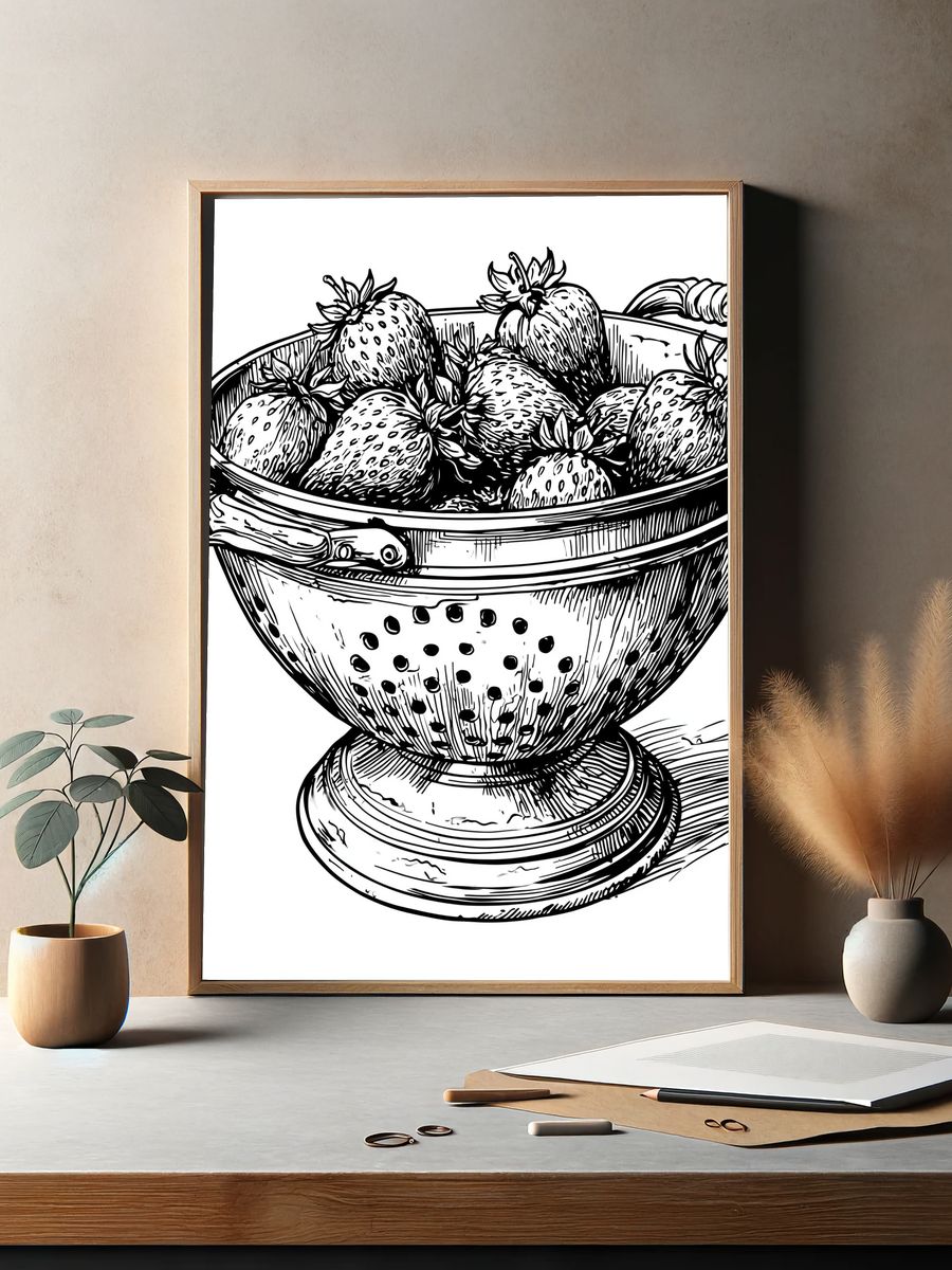 Strawberry Bowl Ink Print. — room view 2