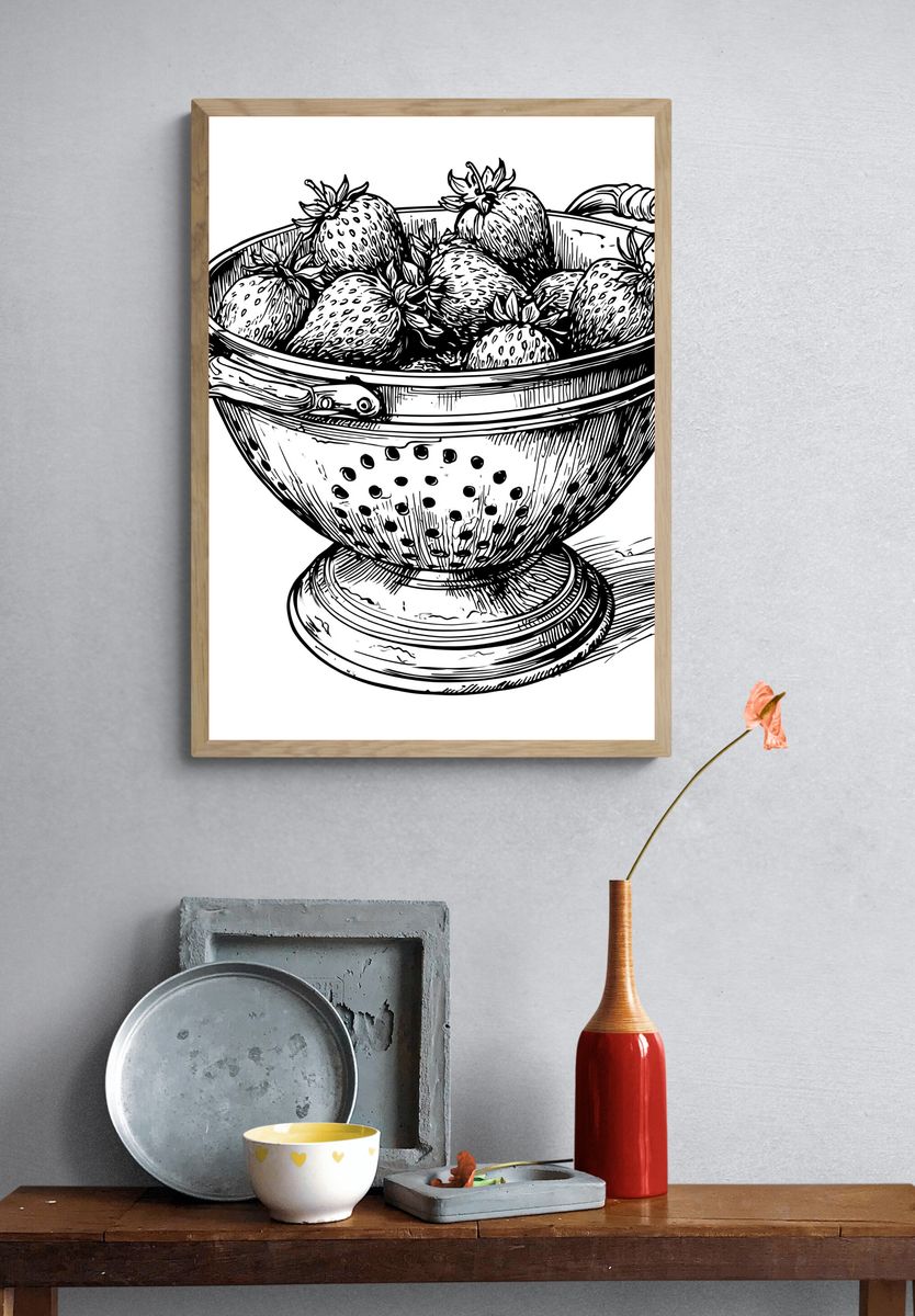 Strawberry Bowl Ink Print. — room view 3