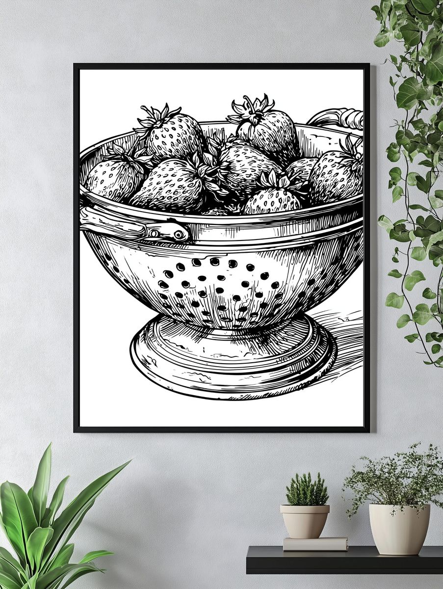 Strawberry Bowl Ink Print. — room view 4