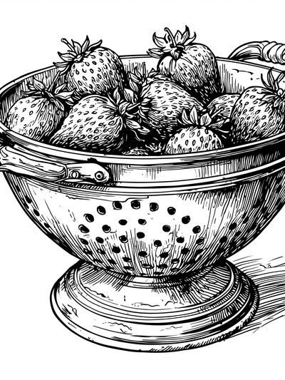 Strawberry Bowl Ink Print. poster