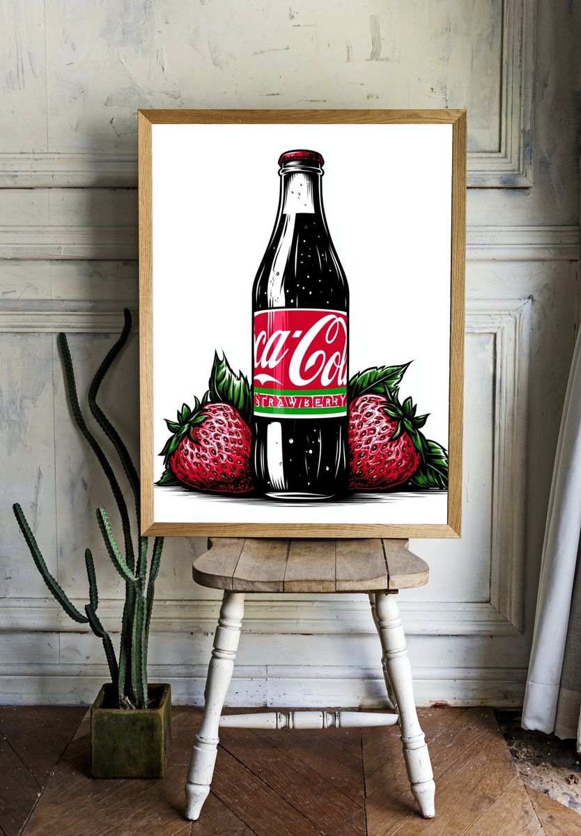 Strawberry Cola Bottle Illustration Poster. room preview