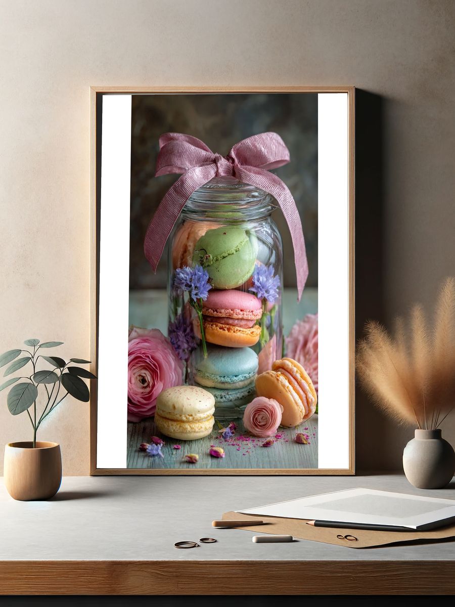 Pastel Macarons Still Life Poster. — room view 2