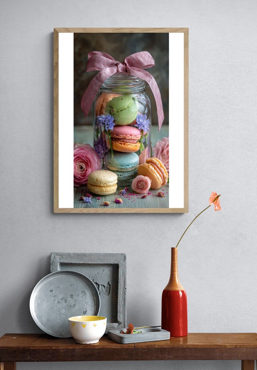 Pastel Macarons Still Life Poster. — room view 3