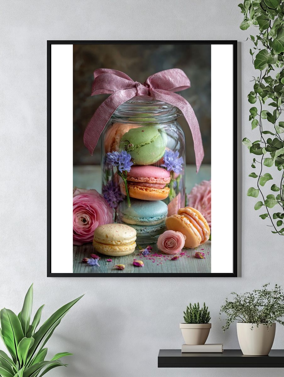 Pastel Macarons Still Life Poster. — room view 4