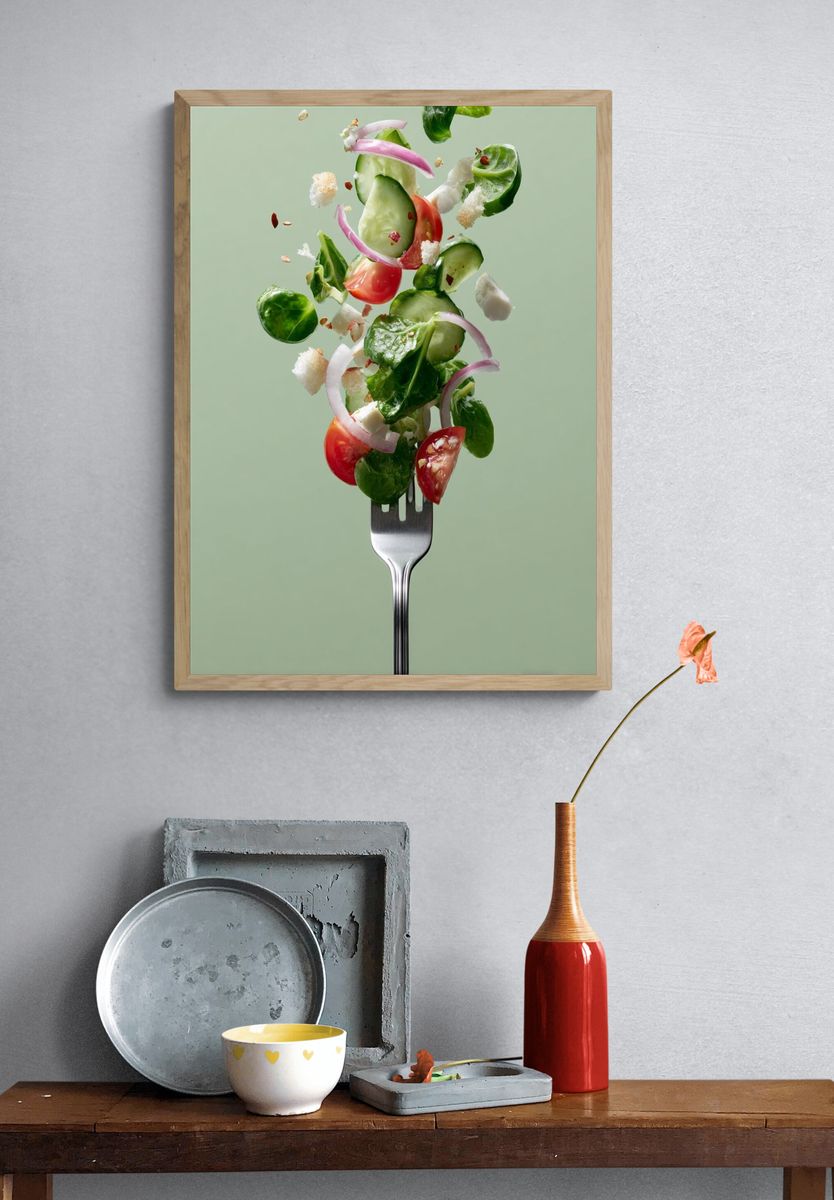 Floating Salad Photography Poster. — room view 3