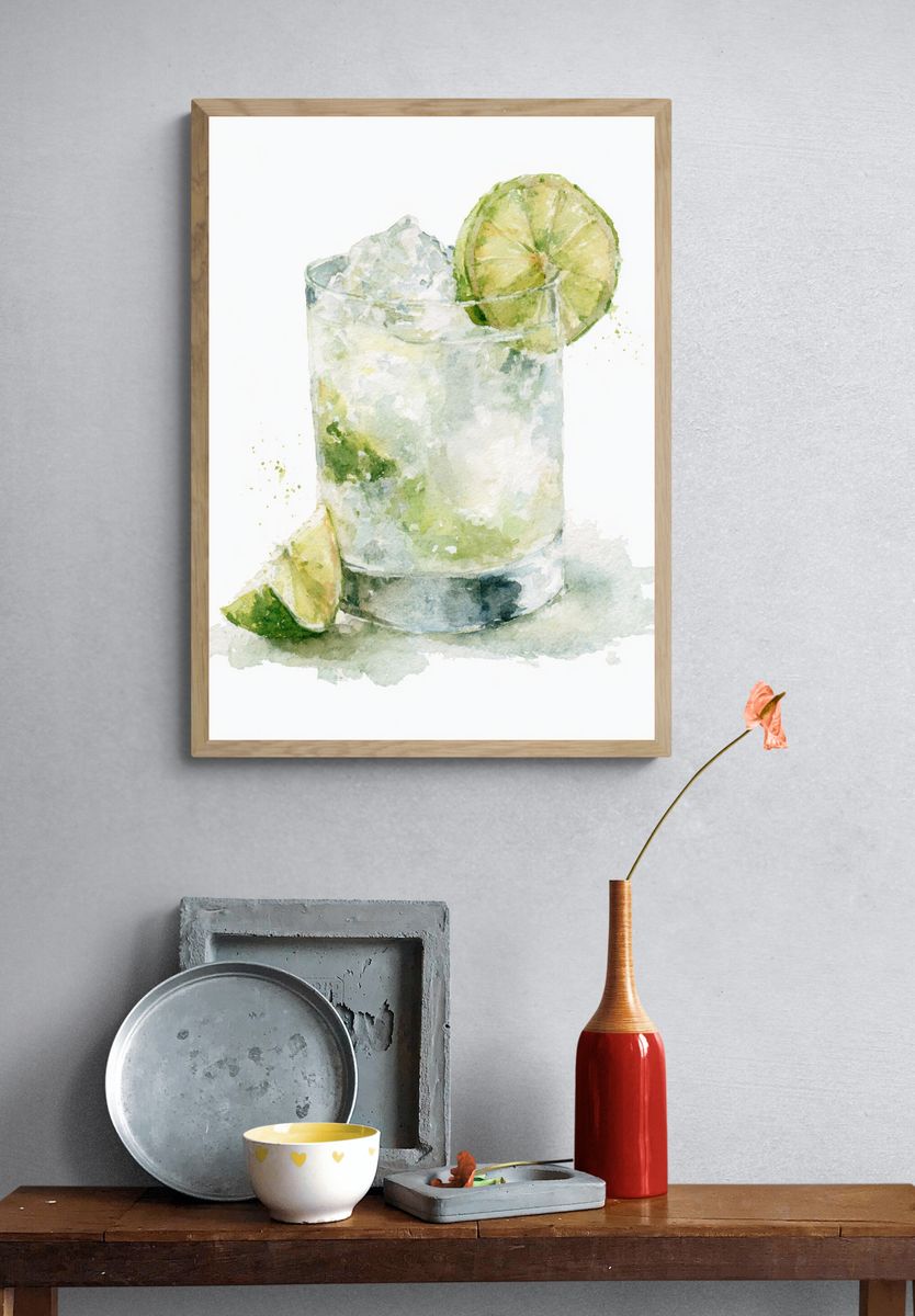 Lime Cocktail Watercolor Print. — room view 3