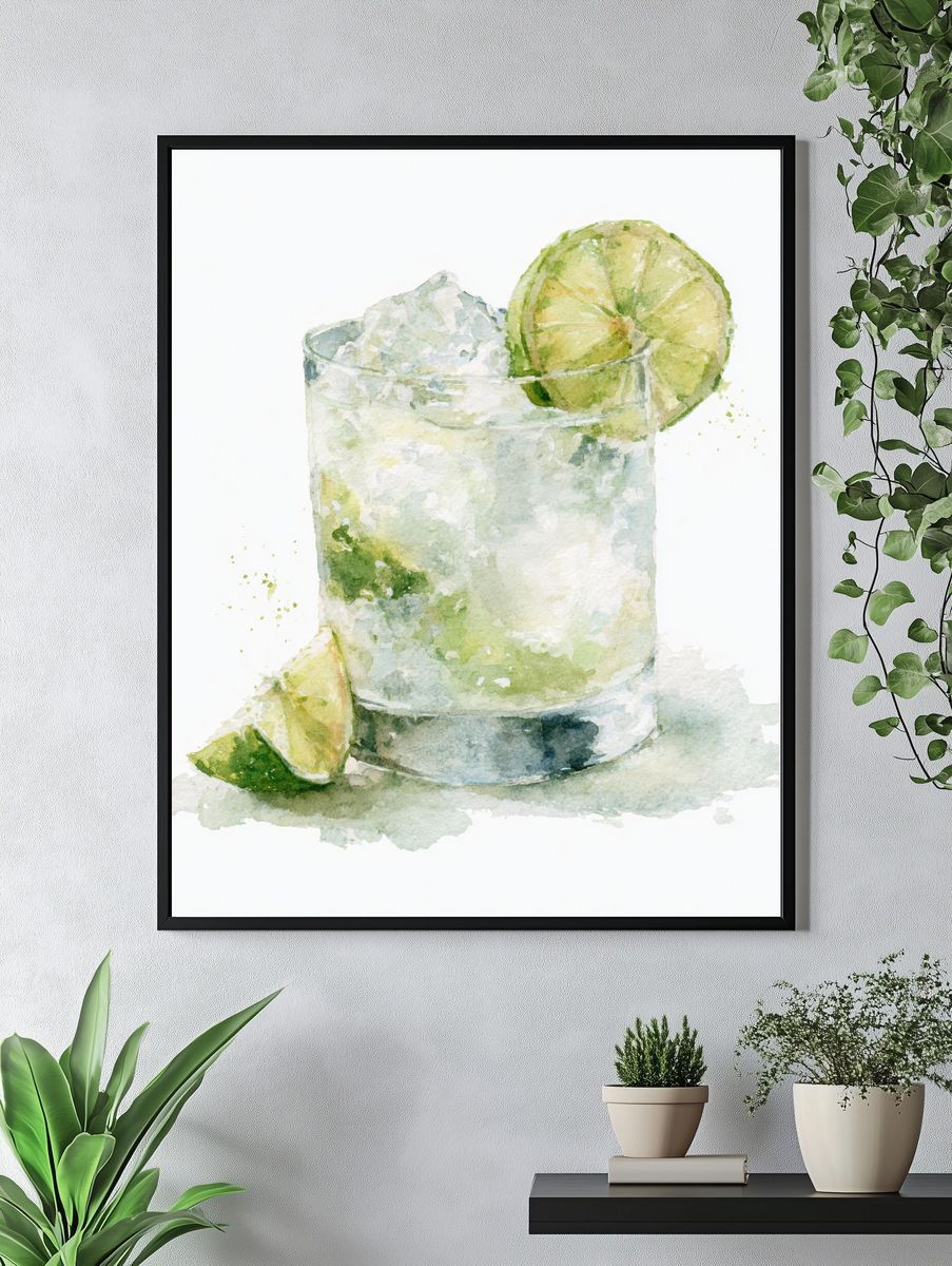 Lime Cocktail Watercolor Print. — room view 4