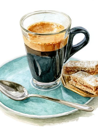 Espresso and Pastries Watercolor Print.