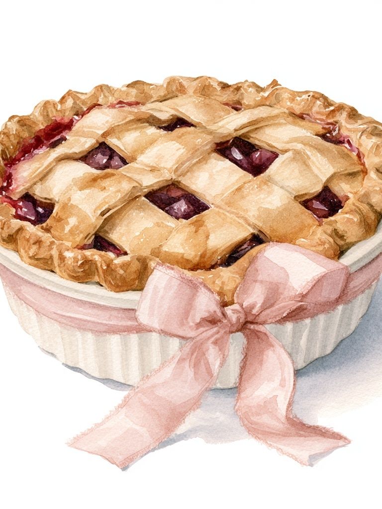 Cherry Pie Watercolor Print. poster — food-drink art