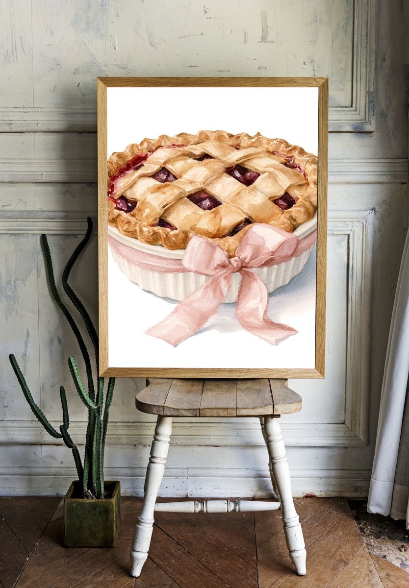 Cherry Pie Watercolor Print. room preview