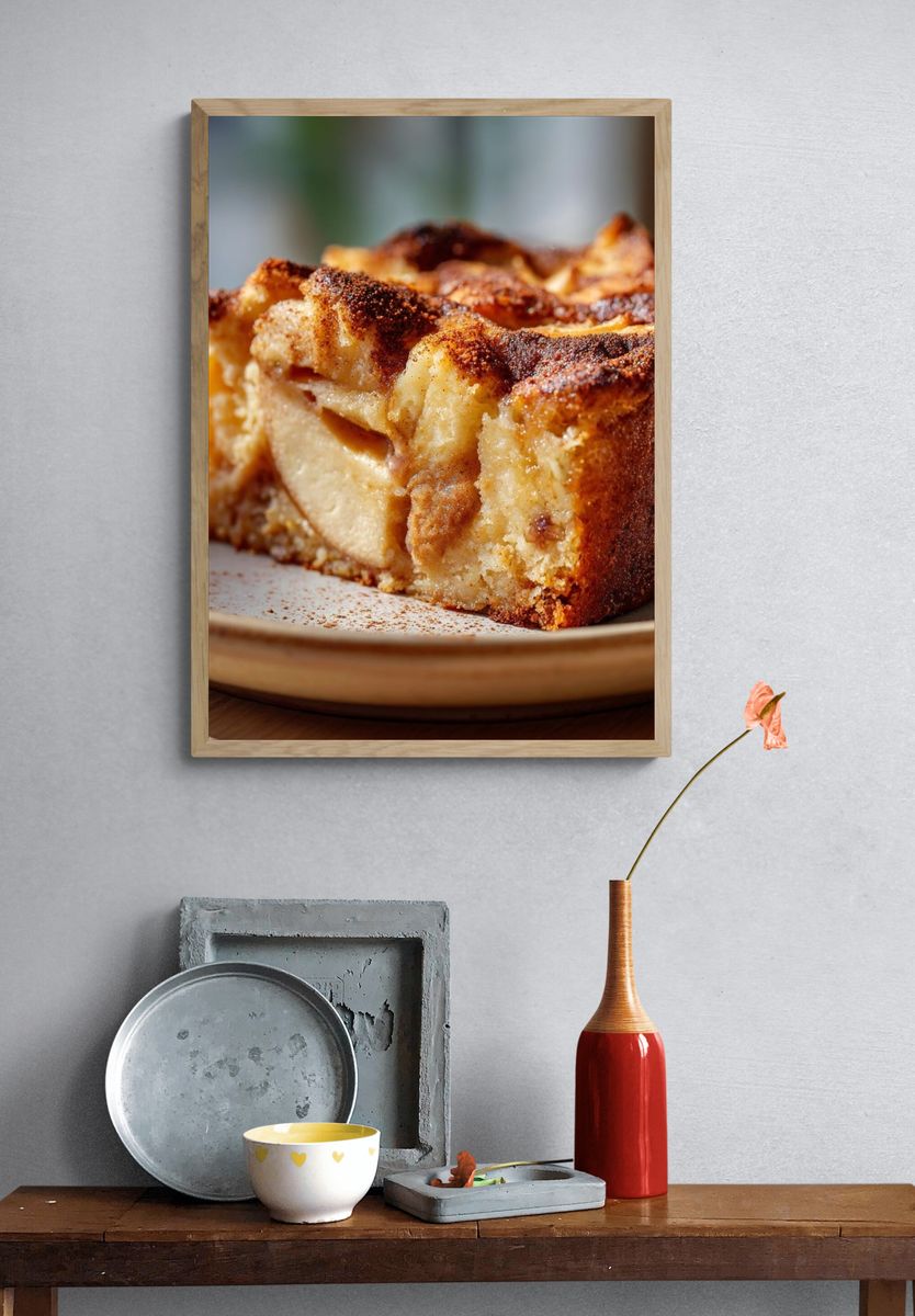 Apple Cake Slice Food Photography Poster. — room view 3