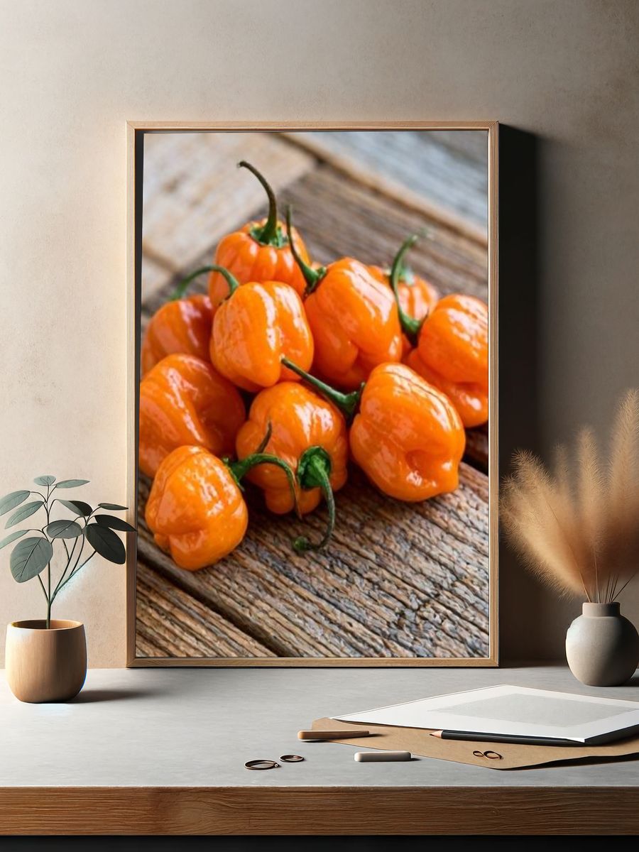 Orange Habanero Peppers Photography Poster. — room view 2