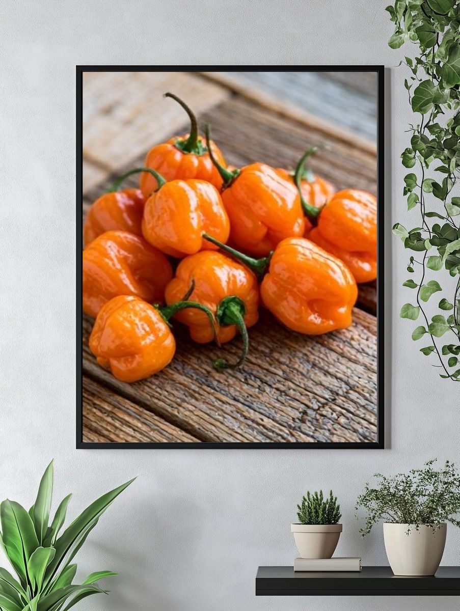 Orange Habanero Peppers Photography Poster. — room view 4